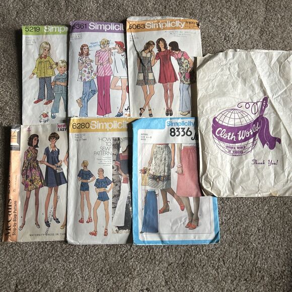 Vintage Lot Of 6 -1960s/1970s Simplicity Women’s Sewing Patterns & Cloth World - Picture 1 of 14